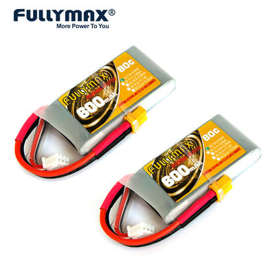 taux élevé de décharge de la batterie 80C des cellules FPV Lipo 7,4 V Rc de la batterie 2 de 2S 7,4 V 600mah Lipo